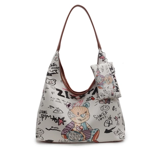 Sac fourre-tout blanc à imprimé graffiti avec motif ours et ensemble petit porte-monnaie