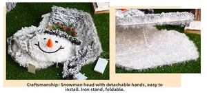 Detail of flocking snowman featuring detachable iron frame and foldable storage design