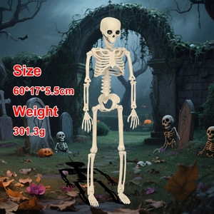 Detailed 60cm poseable human skeleton prop for Halloween graveyard scene decorations