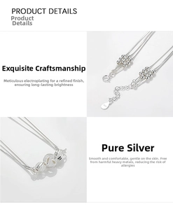 Detail of S925 sterling silver multilayer bracelet with hollow flower beads and clasp