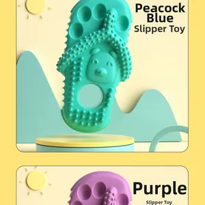 Detail of durable flip-flop shaped dog chew toy with massage bumps for teeth cleaning