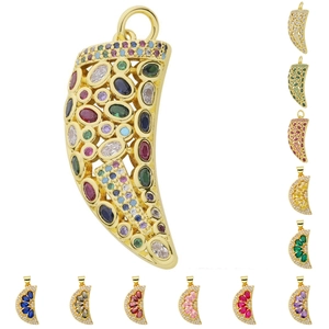 Gold horn pendant set with colorful zircon stones in various shapes and crescent variants