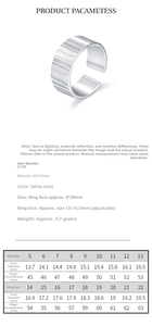 Detailed size chart for the S925 sterling silver stepped ring including diameter and girth