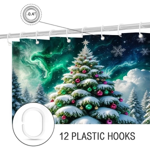 Details von 12 Kunststoffhaken und 0,4 Zoll Metallösen am Weihnachts Duschvorhang