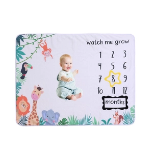 Baby Monats-Meilenstein-Decke mit süßen Tieren und Wachstums-Text-Druck