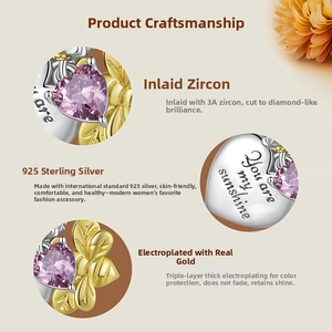 Detailansicht des S925 Silber Herzanhängers mit lila Zirkon und Bienen-Gravur