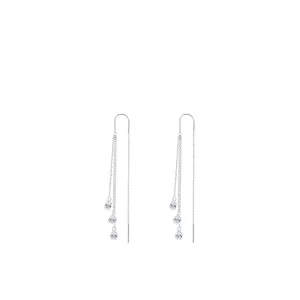 Long tassel drop earrings in S925 sterling silver with sparkling cubic zirconia stones