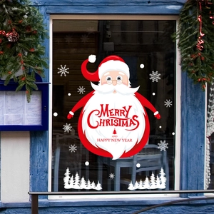 Detail of Santa Claus static window sticker with Merry Christmas text on blue frame