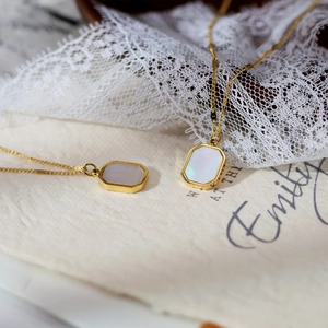 18K gold plated titanium steel necklaces with rectangular white shell pendant charms