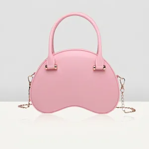 Women PVC PU Leather Crossbody Bag Fashion Crescent Handbag With Golden Chain Strap For Summer Party Daily Chic