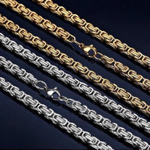 Polished gold and silver Byzantine chain necklaces for men with lobster clasps
