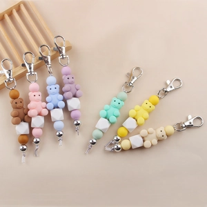 DIY cartoon bear silicone bead keychain available in seven pastel colors for bags