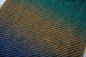 Close-up of herringbone weave texture on a gradient tassel shawl for women