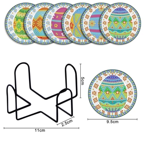 Detailed size dimensions of Easter DIY diamond painting coasters and metal storage rack