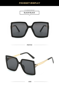 Détails de lunettes de soleil carrées noires avec branches dorées et strass