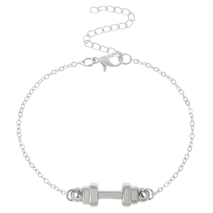 Titanium steel silver dumbbell charm bracelet with adjustable lobster clasp for sport style