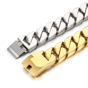 31mm wide Cuban link chains in gold and silver stainless steel with box clasp