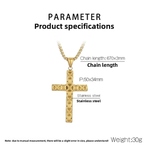 Detailed specs of the gold stainless steel byzantine chain with hollow cross pendant