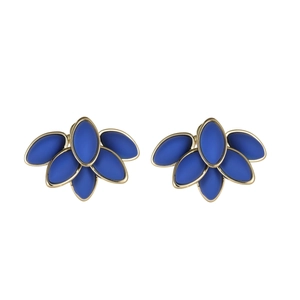 Elegant vintage blue petal stud earrings with gold plating and matte finish on white background
