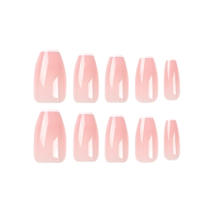 Classic French nude pink press-on nails with white tips in medium coffin shape
