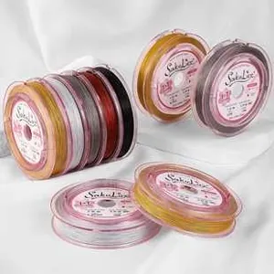 Close-up of SakuLine colorful jewelry beading wires in gold and silver on spools