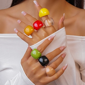 Chunky Resin Rings For Women Colorful Acrylic Geometric Square Round Thick Minimalist Trendy Jewelry