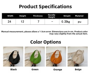 Detail showing dimensions of the chic crescent shoulder bag made of high-quality PU material