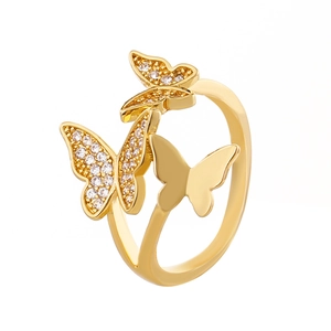 Elegant gold butterfly open ring with sparkling crystal pave and polished accents