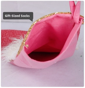 Chaussette de Noël rose avec paillettes dorées et fausse fourrure pour cadeaux festifs