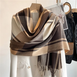 Sciarpa Scialle A Quadri Imitazione Cashmere Caldo Spesso Lungo Frangia Versatile Inverno Per Donne E Uomini