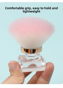 Detail of pink gradient fiber bristles on makeup brush with transparent acrylic base