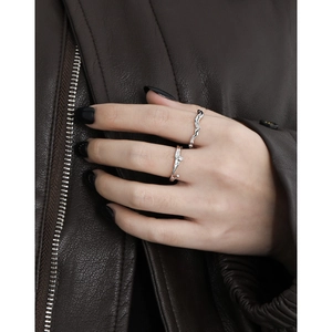 S925 sterling silver minimalist irregular flow rings with zircon micro-inlay for women