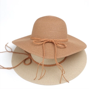 Women Straw Sun Hat Wide Brim UV Protection Summer Beach Paper Braid Bow Decor Foldable Round Top Elegant Travel