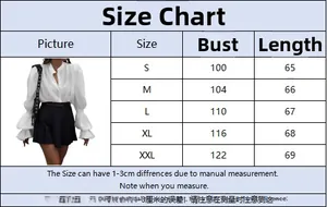 Detailed size chart for elegant ruffle lantern sleeve shirt showing bust and length measures