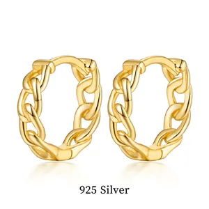 925 Sterling Silver Curb Chain Hoop Earrings For Women Minimalist Geometric Retro INS Style High Quality Gold Silver Ear Jewelry