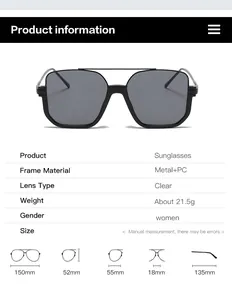 Detailed technical diagram showing exact frame dimensions for double-bridge sunglasses