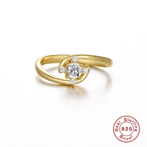 Elegant 18K gold-plated S925 sterling silver ring with a sparkling center diamond cluster