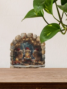 Sticker mural 3D avec souris de Noël mangeant du gâteau dans un trou mural décoratif