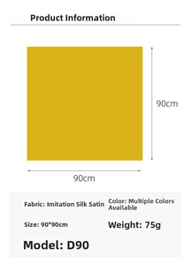 Detail specifications of 90x90cm mustard yellow satin silk scarf with texture parameters