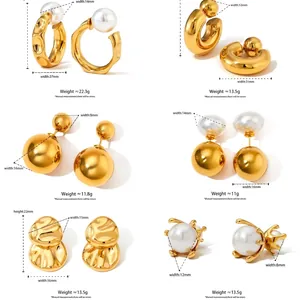 Fashion stainless steel pearl earrings collection with various elegant gold designs