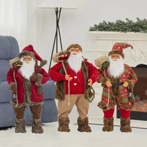 Standing Santa Claus Figurine Large Christmas Decoration For Home Window Display Fabric Faux Fur Traditional Nordic Style