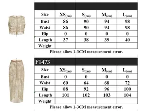 Size chart for sleeveless crop top and sheer plaid mermaid skirt two-piece set