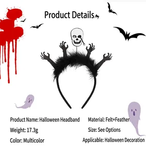 Halloween headband with skull and black feathers decoration for party cosplay costumes