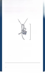 Detailed specs of s925 silver bow necklace with 1ct moissanite and platinum plating