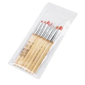 7-piece set of transparent glitter acrylic nail art brushes with round tips in PE bag