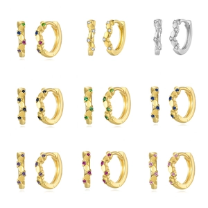 Geometric Huggie Hoop Earrings With 925 Sterling Silver Earring Post Micro Paved Colorful Zircon Copper Jewelry For Women