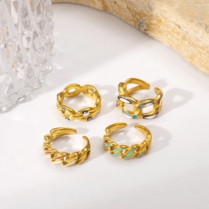 Retro hip hop colorful chain rings set in gold finish with evil eye and drip oil detail