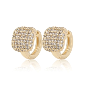 Detail of 14K gold plated hoop earrings featuring micro-pave square zircon settings