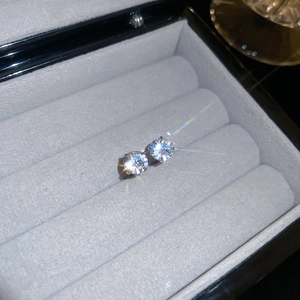 Close-up of sparkling cubic zirconia stud earrings in silver four-prong setting