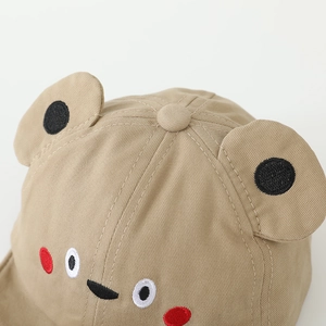 Cute khaki baby baseball cap with animal embroidery and 3D ears for toddlers